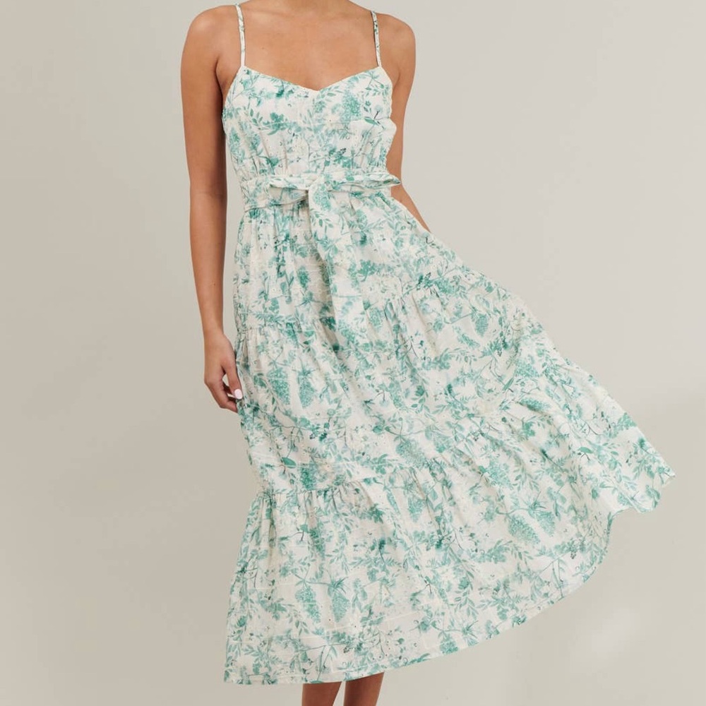 Toile Floral Tiered Midi Dress